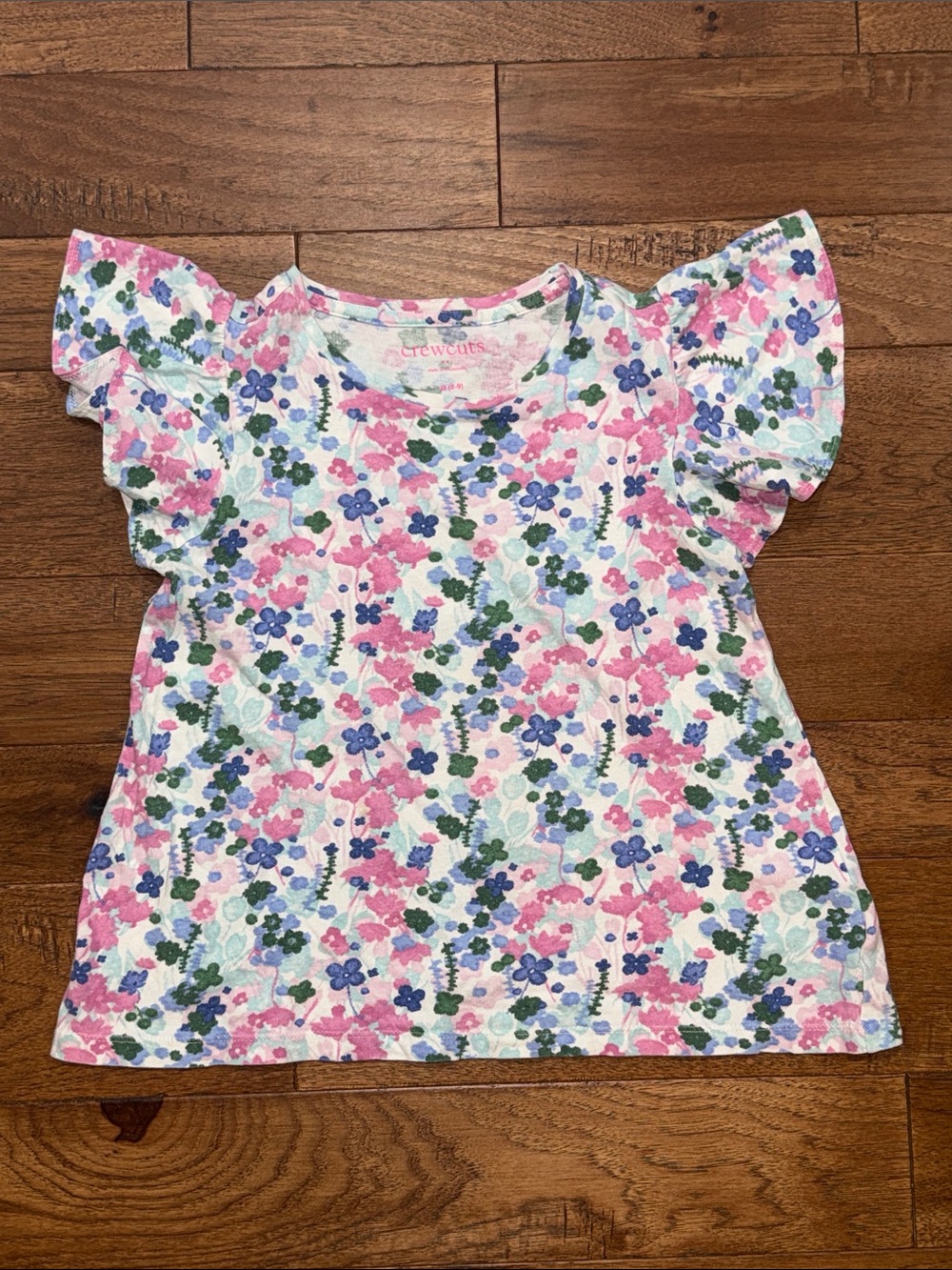 Girls Crewcuts Floral Flutter Sleeve Short-Sleeve Shirt - Size M (8-9)